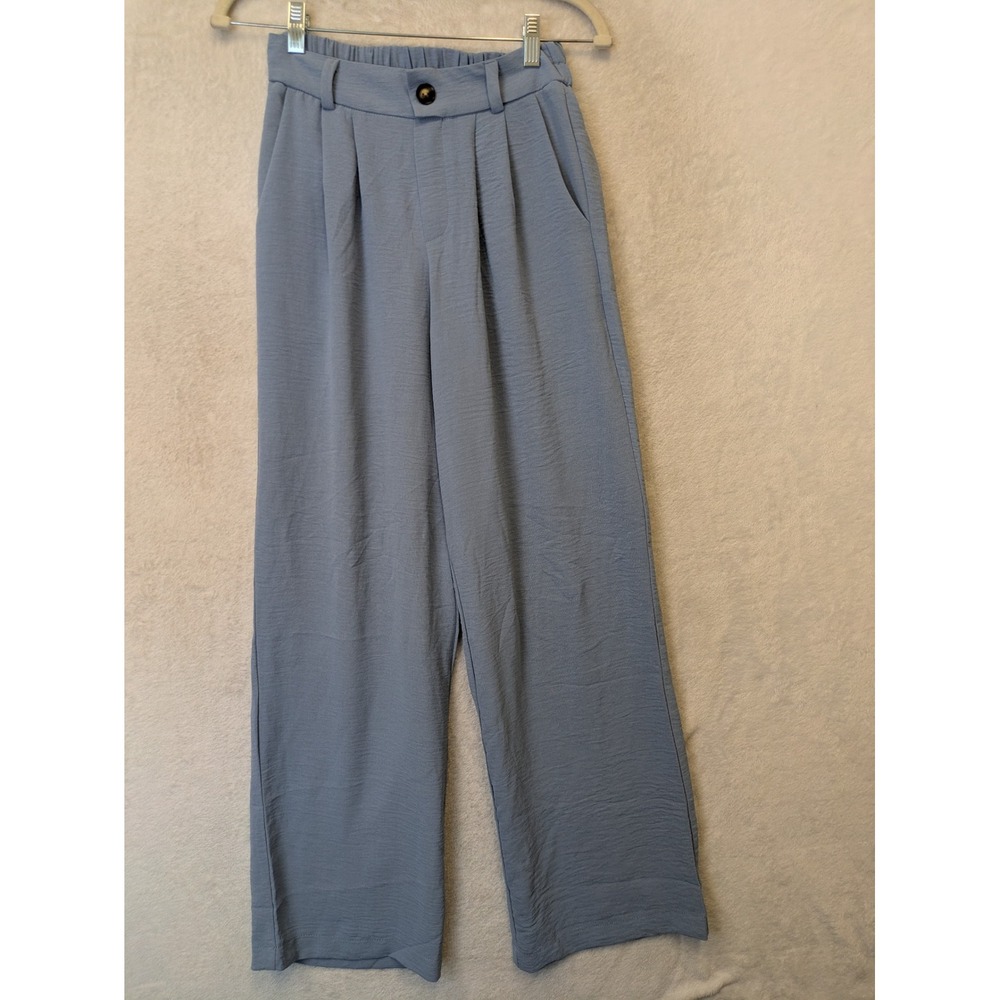 Tulle Wide Leg Trousers Women's Size S Dusty Blue High Rise Pleated